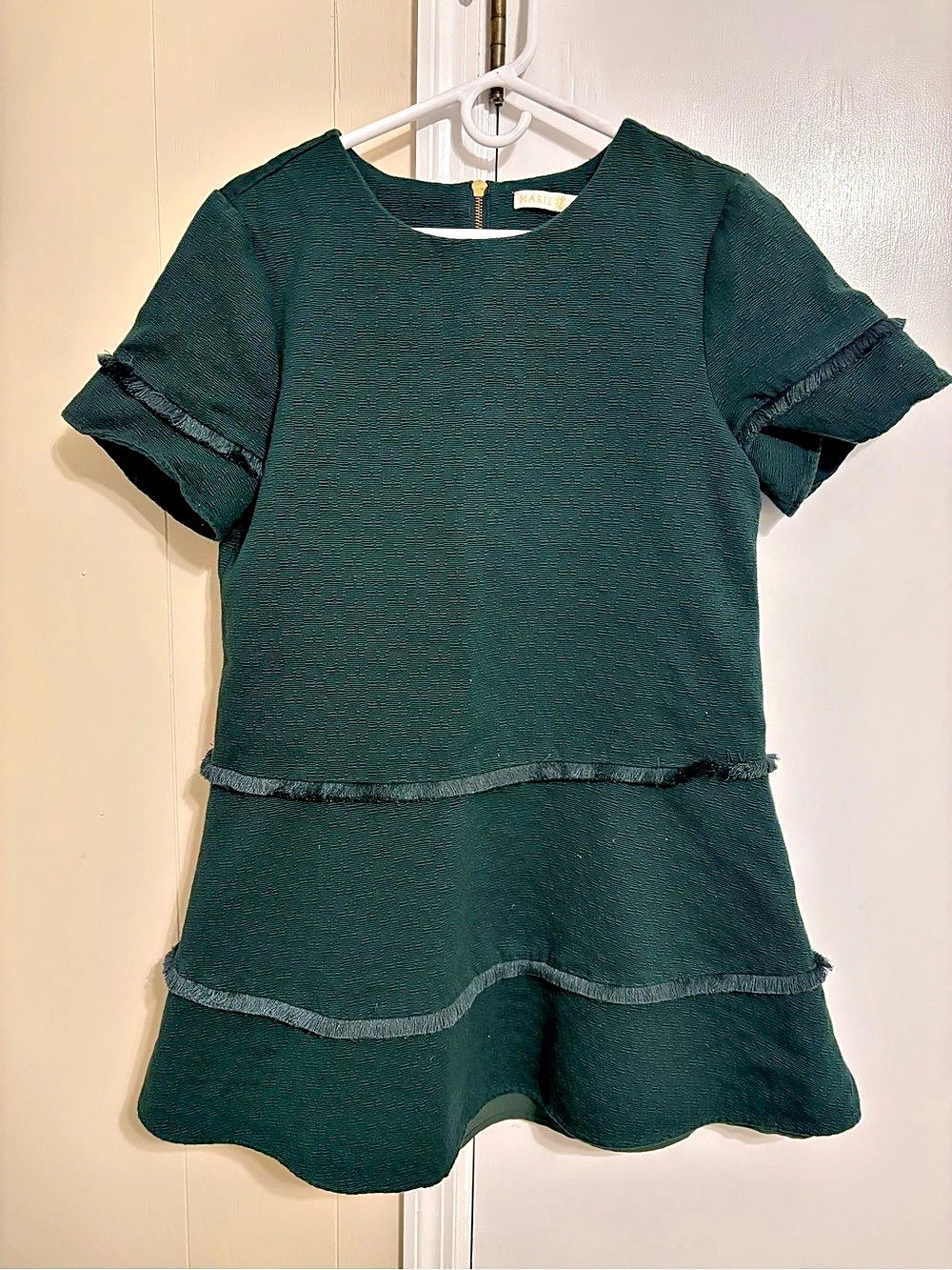 Marie Oliver Jillian Tiered Fringe Mini Dress in Forest Green Size M
